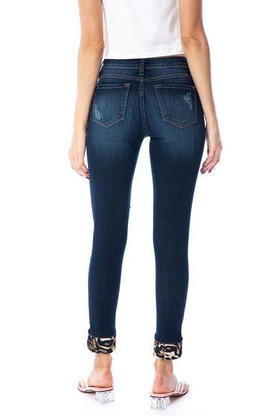 KanCan Distressed Leopard Detail Jeans