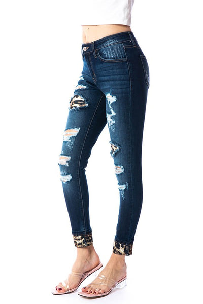 KanCan Distressed Leopard Detail Jeans