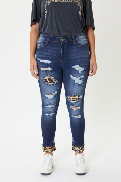 Leopard Patch Skinny +Jeans