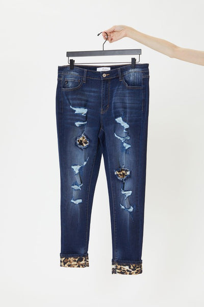 Leopard Patch Skinny +Jeans