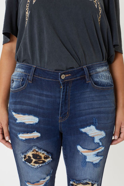 Leopard Patch Skinny +Jeans