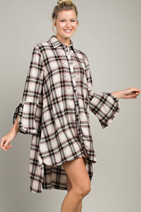 Embroidered Plaid Shirt Dress