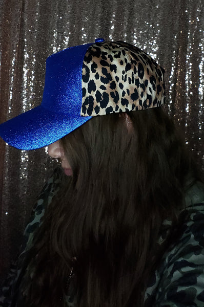 Royal Blue and Leopard Print Pony Hat
