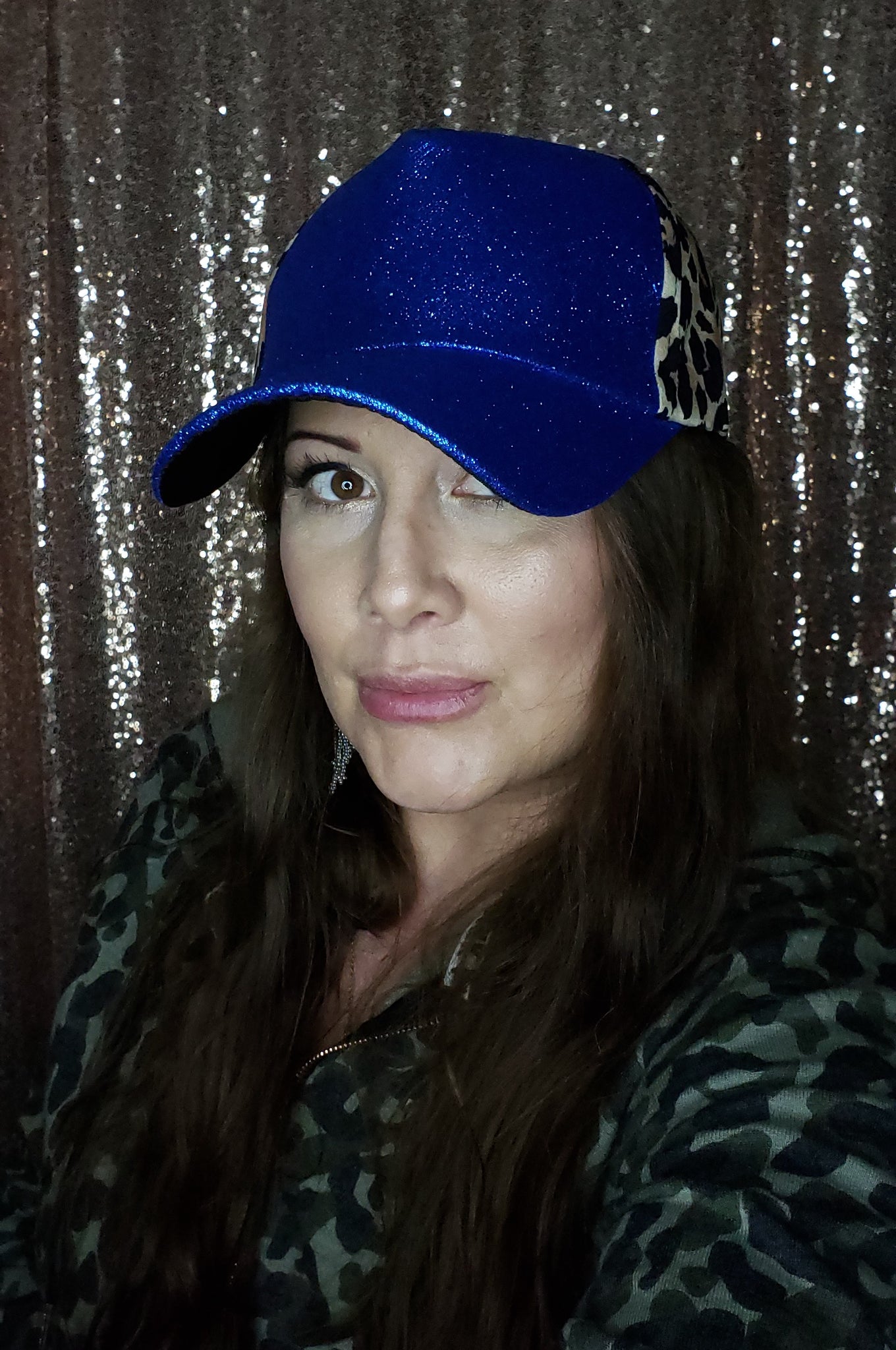Royal Blue and Leopard Print Pony Hat