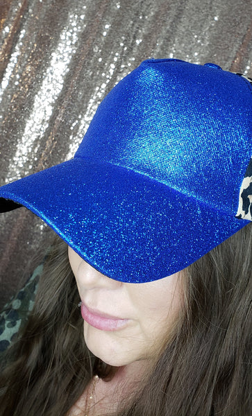 Royal Blue and Leopard Print Pony Hat