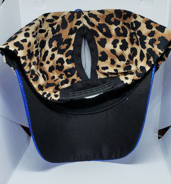 Royal Blue and Leopard Print Pony Hat