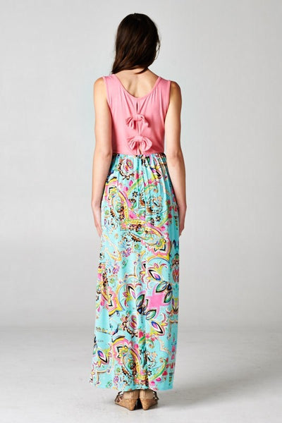 Floral Printed Maxi Dress with Bow Detail