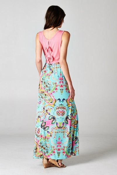 Floral Printed Maxi Dress with Bow Detail