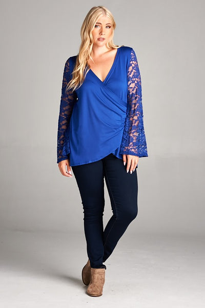 Lace Bell Sleeves Wrap Tunic Top