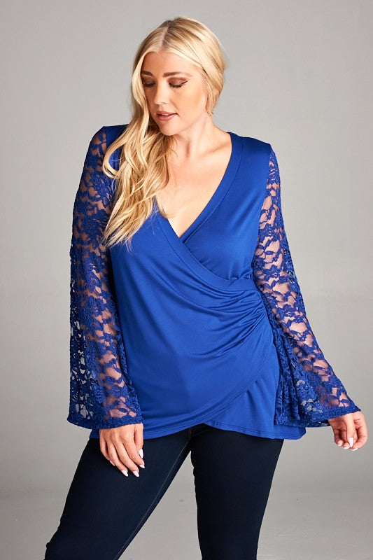 Lace Bell Sleeves Wrap Tunic Top