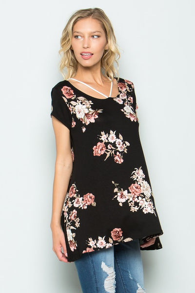Floral Strappy Short Sleeve Tunic