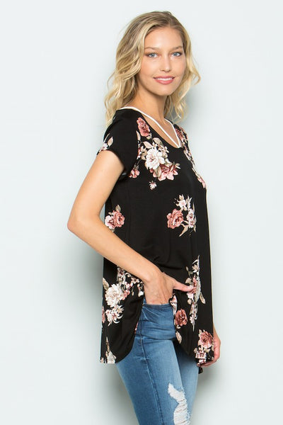 Floral Strappy Short Sleeve Tunic
