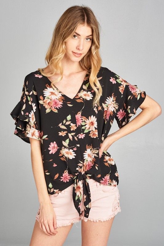 Floral V-Neck Chiffon Top
