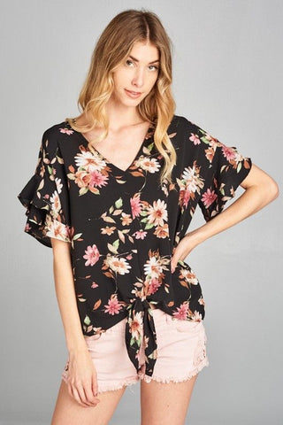 Floral V-Neck Chiffon Top