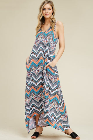 Boho Zigzag Print Hi-Low Maxi Dress