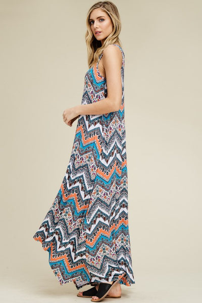 Boho Zigzag Print Hi-Low Maxi Dress