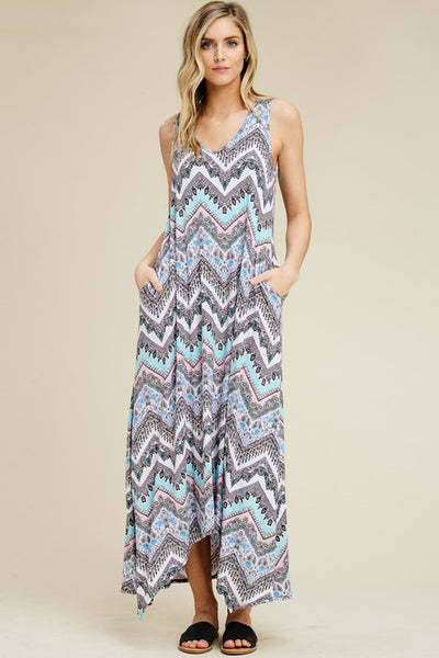 Boho Zigzag Print Hi-Low Maxi Dress