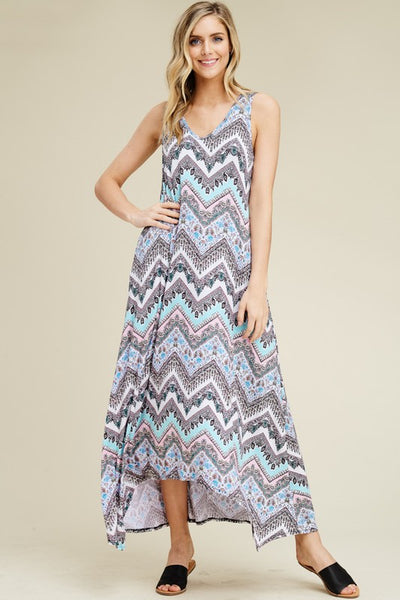 Boho Zigzag Print Hi-Low Maxi Dress