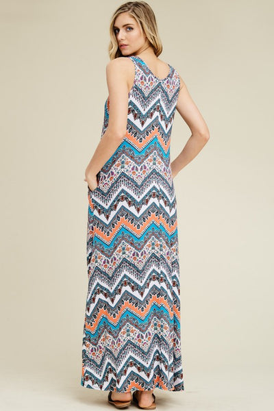 Boho Zigzag Print Hi-Low Maxi Dress