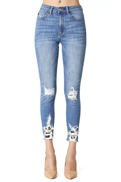 KanCan Brand Distressed Jeans with Leopard Detail