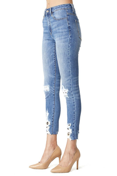 KanCan Brand Distressed Jeans with Leopard Detail