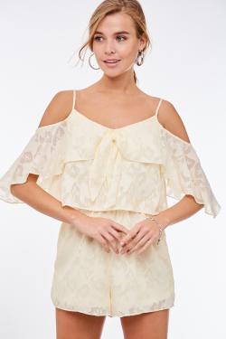 Tie Front Cami Ruffle Romper