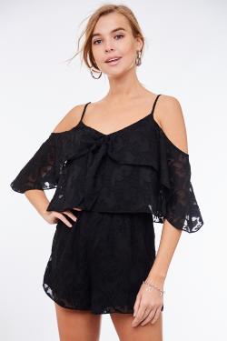 Tie Front Cami Ruffle Romper