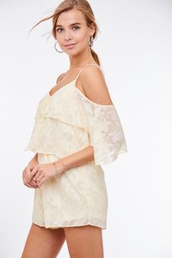 Tie Front Cami Ruffle Romper