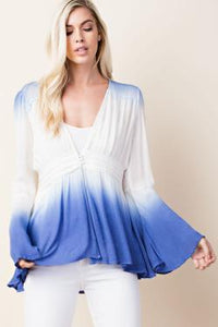 Dip Dye Flared Sleeve Open Front Top