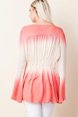 Dip Dye Flared Sleeve Open Front Top